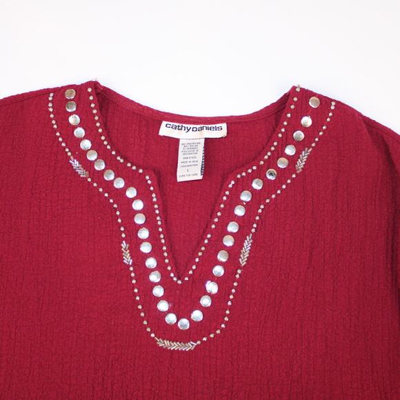 Cathy Daniels 3/4 sleeve Embellished Crinkle Gauze Top SZ L FREE SHIPPING - Picture 4 of 7